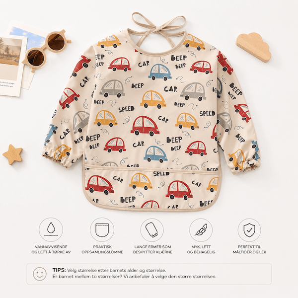 Hovedbilde Troller Kids | Smekke Forkle med lang arm | Beige biler | Large