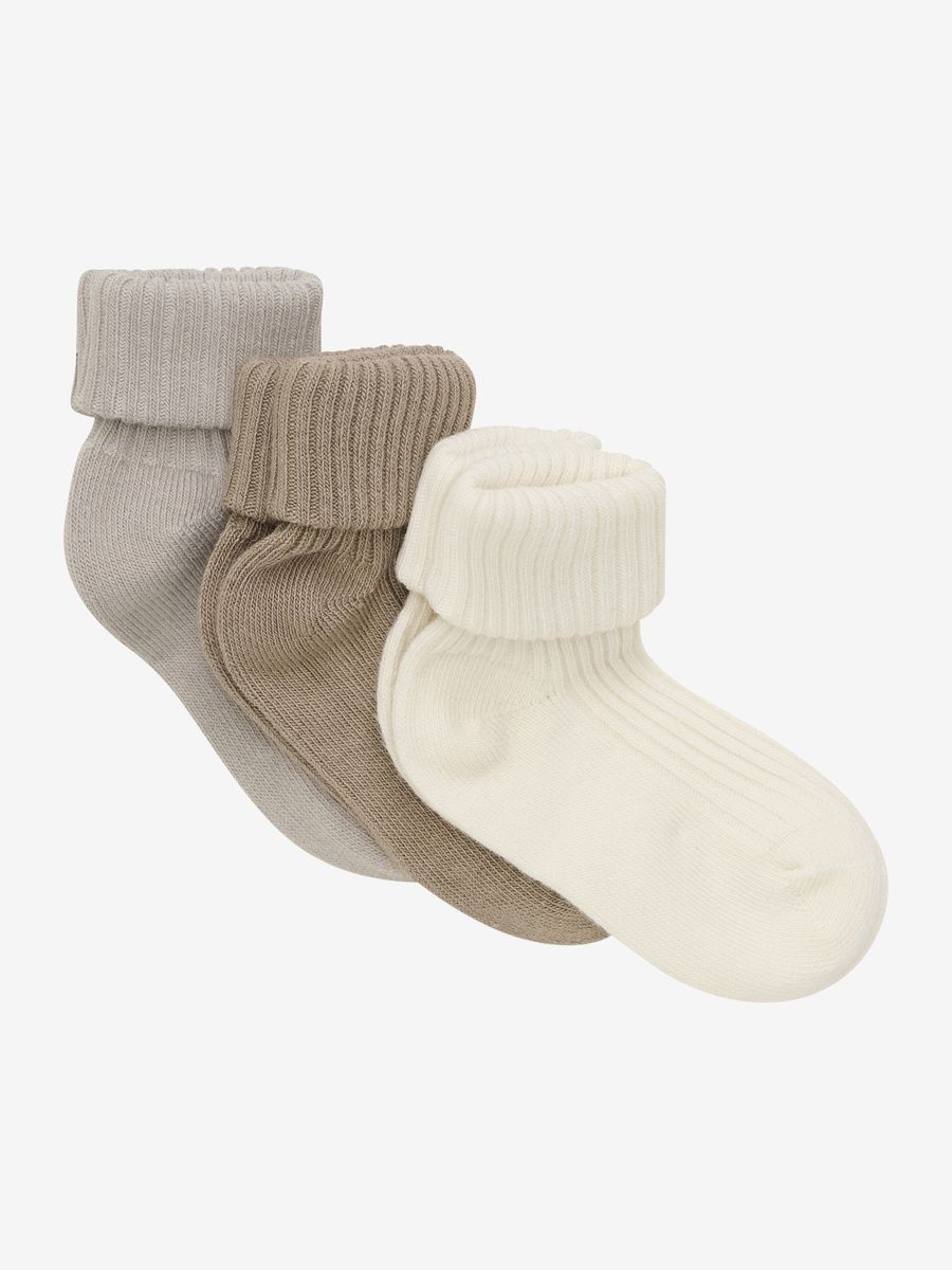 Minymo | Ribbestrikkede babysokker 3-pk | Light Taupe