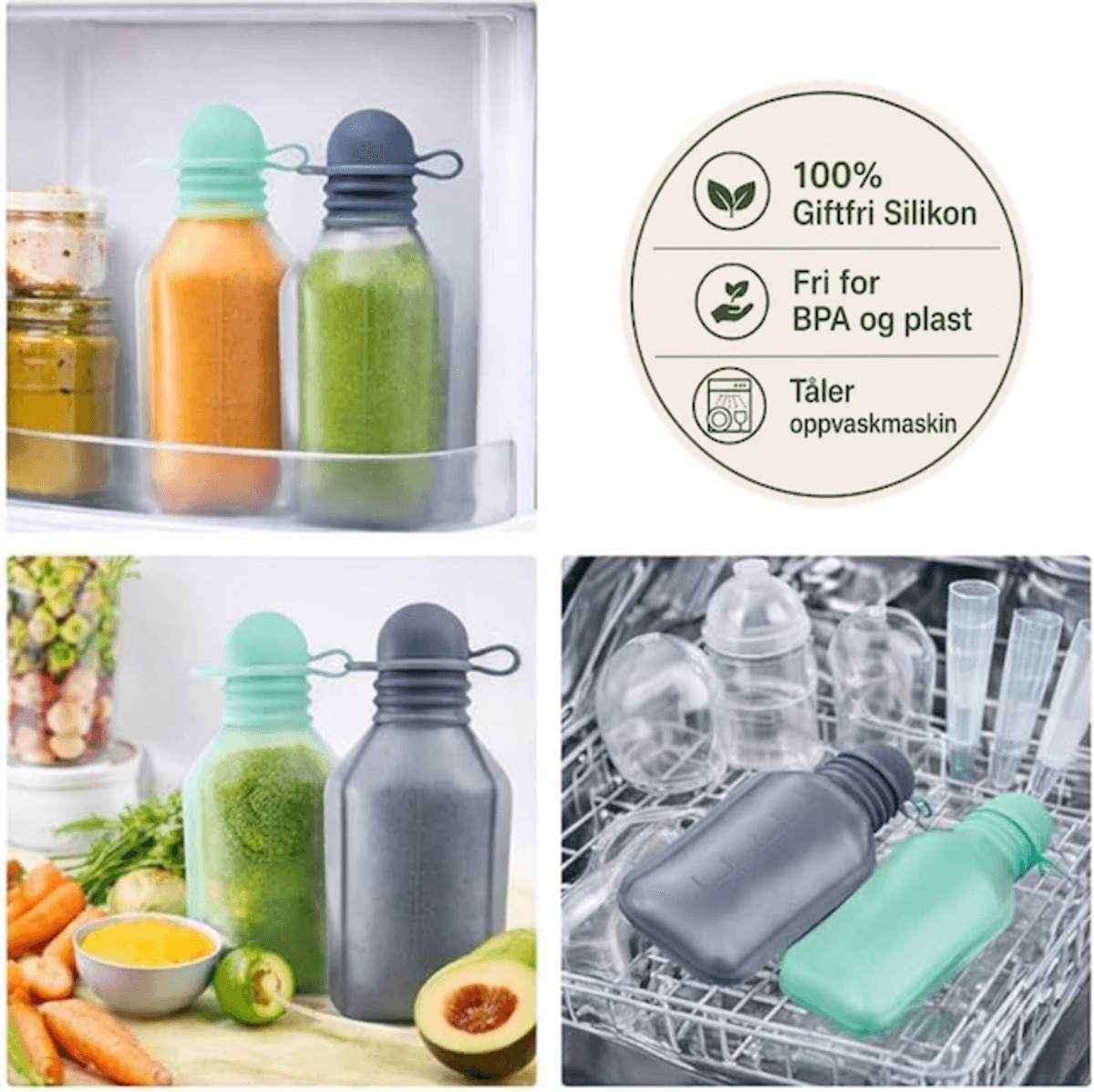Troller Kids | Silikon Klemmis Smoothieflaske | Grønn