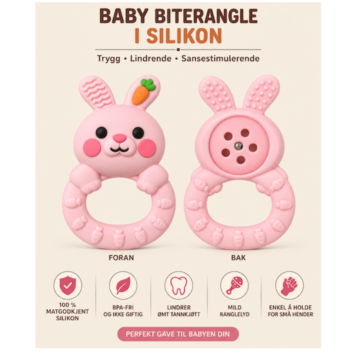 Troller Kids | Silikon Biterangle | Rosa kanin