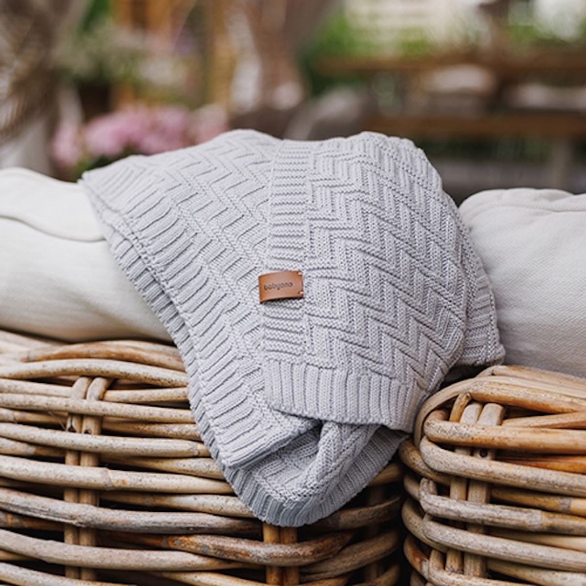 Babyono | Strikket babyteppe Bomull | Grå