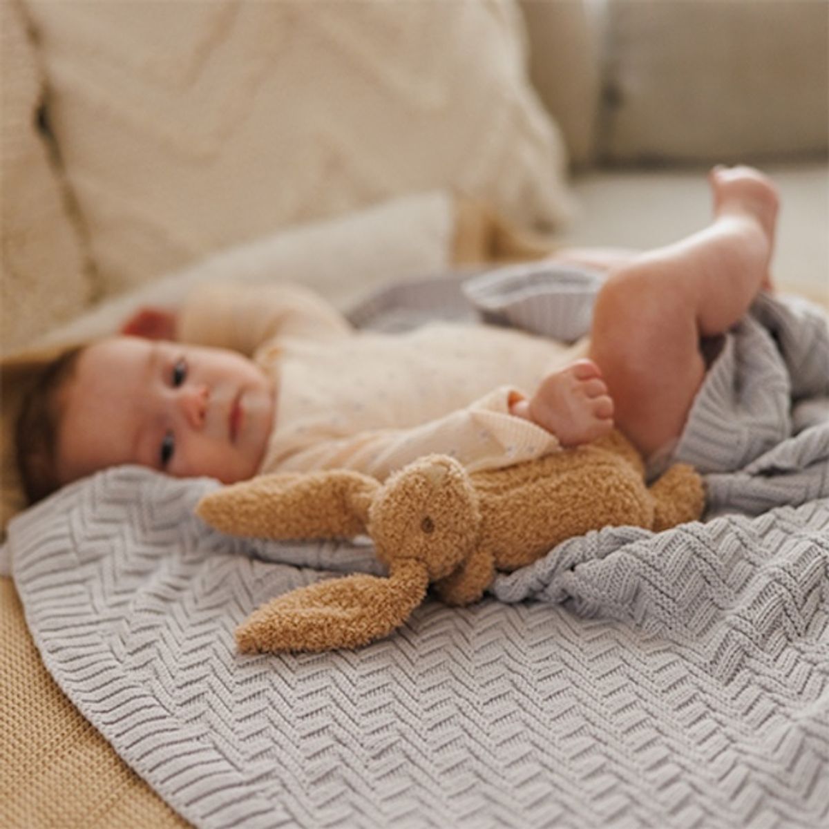 Babyono | Strikket babyteppe Bomull | Grå
