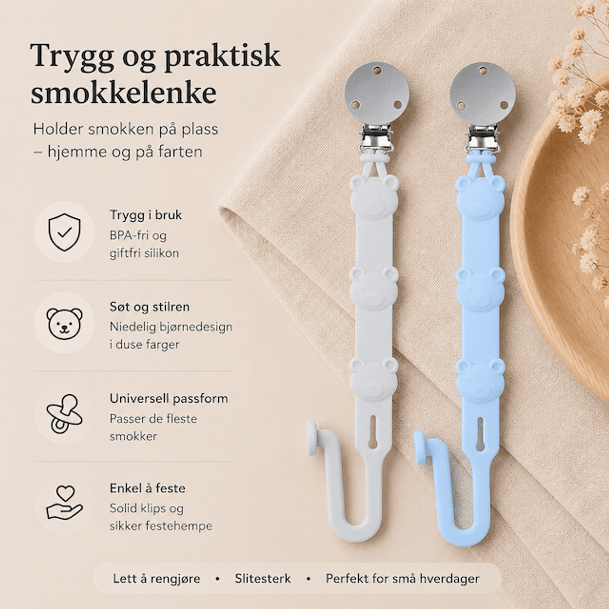 Troller Kids | Silikon Smokkelenker 2 pk. | Grå og Lyse Blå