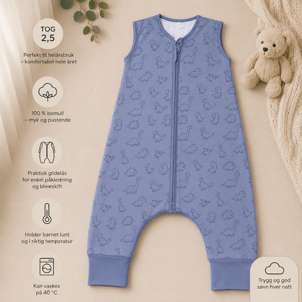 Hovedbilde Fillikid | Helårs nattpose med ben | Str. 92 | Dino Blue