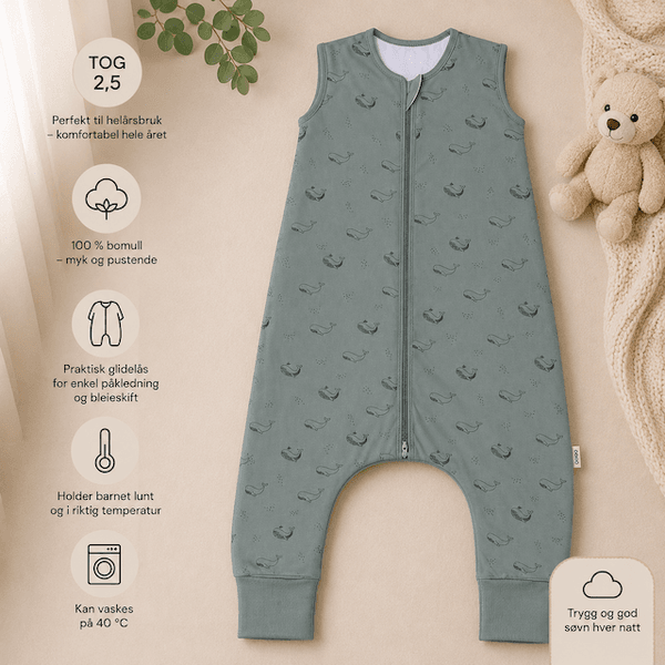 Hovedbilde Fillikid | Helårs nattpose med ben | Str. 92 | Whale green
