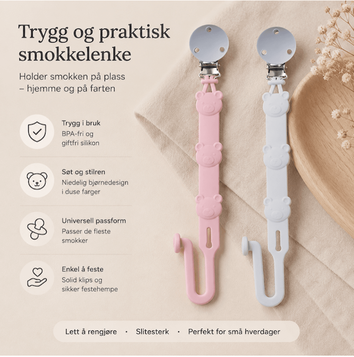 Troller Kids | Silikon Smokkelenker 2 pk. | Grå og Rosa